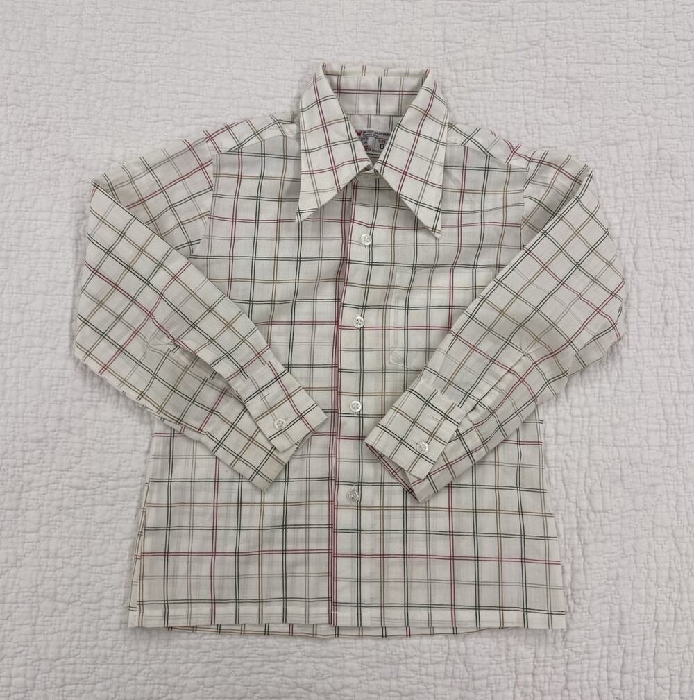 Vintage Jcpenny Boys Plaid Long Sleeve Button Front Shirt White Size 6